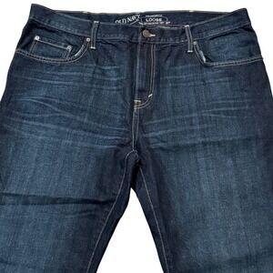 Old Navy Mens Loose Fit Dark Wash Indigo Denim Jeans 40x30 Wide Leg